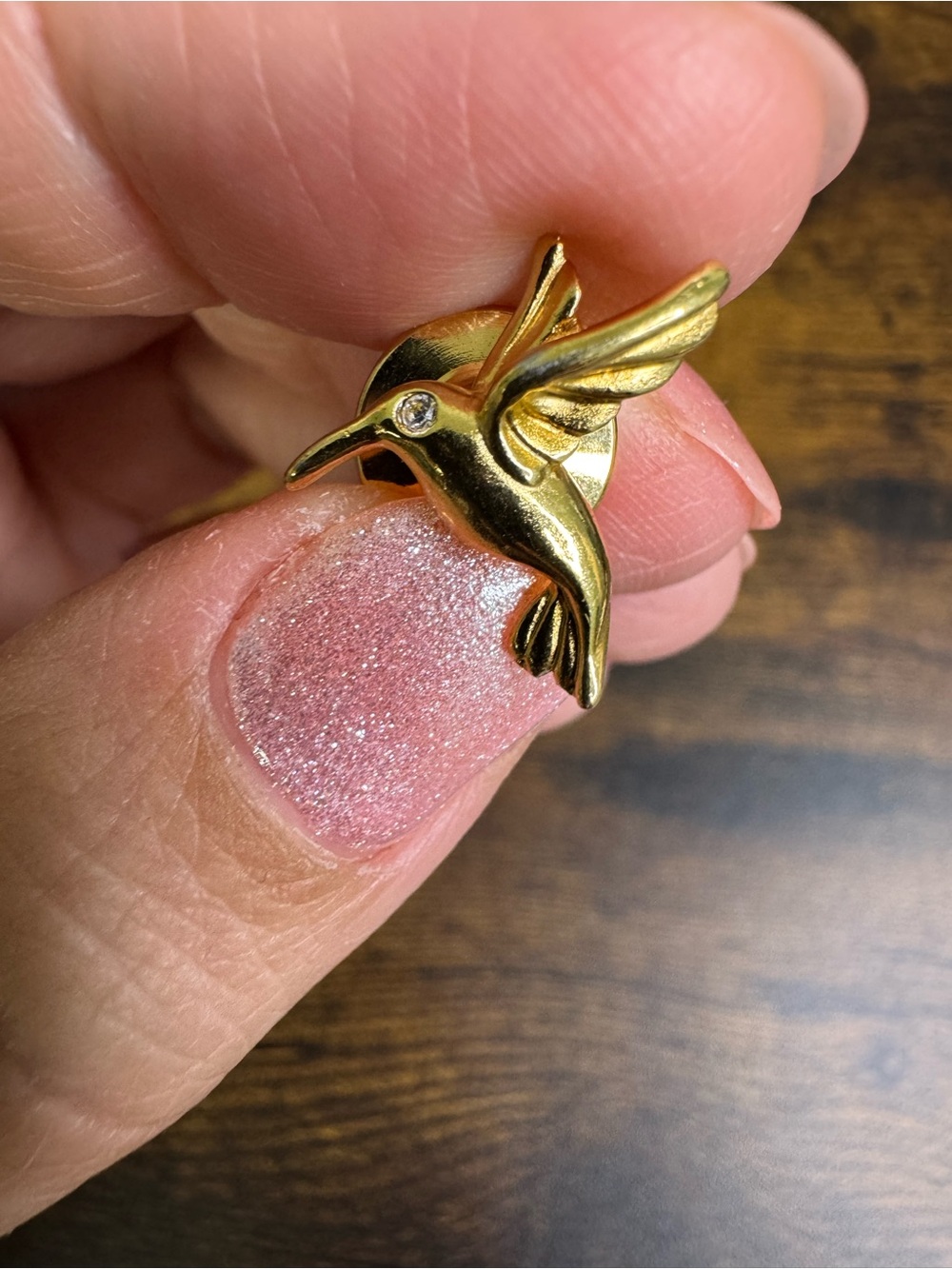 Vintage Gold Hummingbird Pin with Sparkling Eye - Small & Dainty